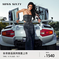 MISS SIXTY2024秋季牛仔半裙女复古低腰可调节直筒开衩工装裙 灰蓝 M