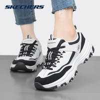 SKECHERS 斯凯奇 旗舰时尚熊猫鞋增高透气绑带运动鞋秋季新款女士经典休闲 白色/黑色 35