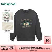 热风 hotwind24年冬季女士熊猫插画师图案圆领加绒卫衣 52深灰 L
