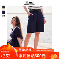 ELAND衣恋短裤女宽松高腰直筒垂感百褶学院风休闲裤夏