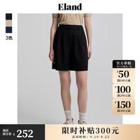 ELAND衣恋短裤女宽松高腰直筒垂感百褶学院风休闲裤夏 藏青色(59)Navy XS/155