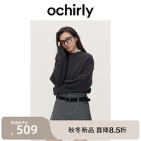 ochirly欧时力100%澳大利亚羊毛毛衣女烟管领保暖24秋冬季 灰色 M