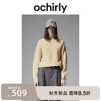 ochirly欧时力100%澳大利亚羊毛毛衣女烟管领保暖24秋冬季 浅黄 L