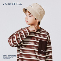 NAUTICA诺帝卡童装 男童女童条纹长袖T恤重磅春秋季儿童美式复古 棕色条 165cm