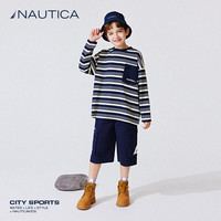 NAUTICA诺帝卡童装 男童女童条纹长袖T恤重磅春秋季儿童美式复古 蓝条 165cm