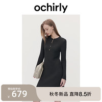 ochirly欧时力澳洲美丽诺羊毛polo毛针织连衣裙24秋冬 深灰 L