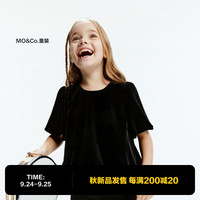 little MO&Co.little moco童装24秋装女童小衫甜美泡泡袖短袖丝绒针织上衣 黑色  140/68