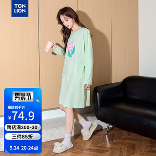 唐狮 TONLION2024秋季女甜美小花公主风长袖睡裙可外穿家居服TB 果绿 L