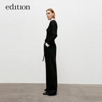 edition针织衫女2024秋季轻薄云朵羊毛褶皱收腰修身打底衫 黑色  S/160
