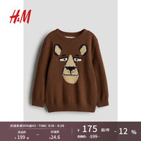 H&M童装2024秋季提花针织套头衫1246260 棕色/熊 130/64