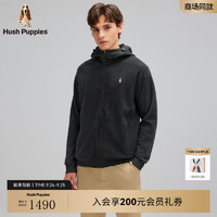 Hush Puppies【舒适休闲】暇步士男装2024秋季保暖透气棉感拉链开衫 漆黑色 L