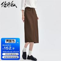 佐丹奴裙子女装磨毛袋盖装饰梭织半身长裙 05464697 浅棕色 枣褐棕 L
