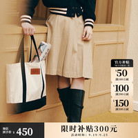 ELAND衣恋半身裙女美拉德中长款经典时髦知性百褶裙春秋 卡其色(35)Beige XS/155