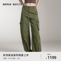 MISS SIXTY2024秋季休闲长裤女高腰口袋阔腿裤复古美式工装风 军绿 S