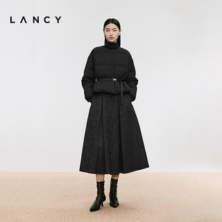 朗姿/LANCY【90白鹅绒】24冬立领设计感收腰短款羽绒服外套女 夜幕黑色 XL