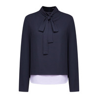 G2000【可拆飘带】G2000女装FW24商场垂坠感假两件休闲长袖衬衫 飘带-深靛蓝撞色23寸 32