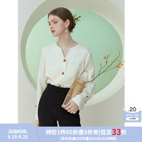 范思蓝恩23FS11131新中式提花衬衫女长袖春秋装轻国风上衣 米白色 XL