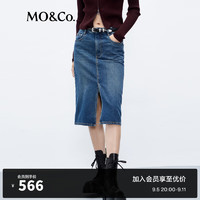 MO&Co.【土耳其棉】高腰直筒前开叉牛仔半身裙设计感裙子