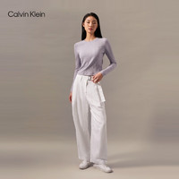 Calvin Klein Jeans24秋季女士通勤简约ck字母圆领打底针织长袖T恤J224783 PC1-凤信紫 L