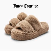 Juicy Couture 橘滋 毛毛拖鞋女外穿2024新款家居厚底棉拖鞋平底懒人鞋