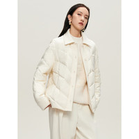 太平鸟女装衬衫式拼接绗缝轻薄羽绒服女冬宽松短款外套白鸭绒 米白 S