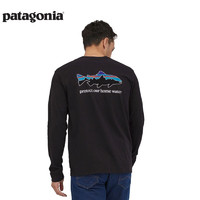 Patagonia 巴塔哥尼亚 男士混纺棉飞钓logo圆领长袖T恤 HomeWater Trout 37574 BLK