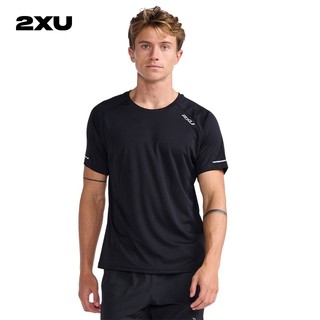 2XU Aero系列 短袖t恤男宽松休闲圆领运动夏季跑步速干透气吸汗上衣 黑/银反光 L