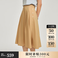 ELAND衣恋半身裙女文艺压褶伞裙遮肉设计感中长裙2024夏季 卡其色(35)Beige-A款 XS/155