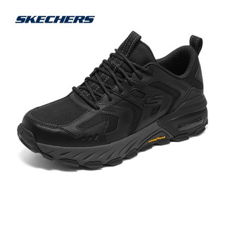 SKECHERS 斯凯奇 男士户外休闲鞋防滑耐磨城市户外气垫运动鞋防水越野徒步鞋 黑色/炭灰色