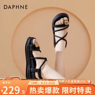 达芙妮（DAPHNE）达芙妮厚底凉鞋女2024外穿罗马凉鞋平底休闲沙滩凉拖鞋女QJ5 黑色 36