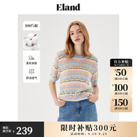 ELAND衣恋针织T恤女镂空条纹多巴胺薄毛衣2024夏季 撞色(99)MIX S/160