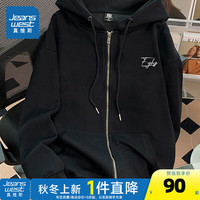 真维斯女装2024秋季潮流时尚双面字母印花宽松开衫连帽卫衣G2 黑色8010 175/96A/L