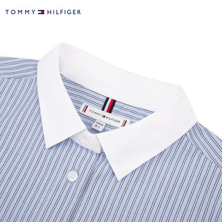 TOMMY HILFIGER24秋冬女装纯棉府绸商务职场竖条纹合身长袖衬衫44275 蓝色条纹0BI 36 （M）