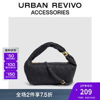 URBAN REVIVO2024秋季女士褶皱纹理手提斜挎包UAWB40355 深灰