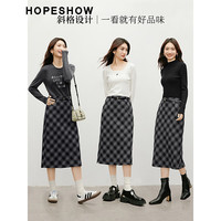 红袖学院风半身裙秋季2024女装气质显瘦显高复古感开叉直筒格子裙 黑格909 M