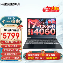 hasee神舟战神s8d9z8d62024新品旗舰aipc酷睿标压i7满性能4060电竞