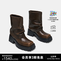 史蒂夫·马登 STEVE MADDEN 2024年秋冬 女鞋厚底增高中筒裤管靴子西部靴 棕色 38