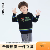 小猪班纳童装2024秋装儿童长袖上衣小童男童圆领针织衫宝宝幼童 黑色 110cm