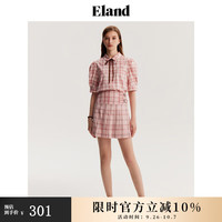 ELAND衣恋衬衫上衣女美拉德学院风经典格纹泡泡袖短袖上衣 浅粉色(26)L/Pink S/160