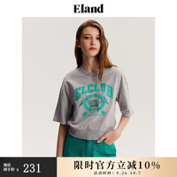 ELAND衣恋基础款印花短袖t恤女夏季学院风圆领上衣 中灰色(18)M/Grey L/170