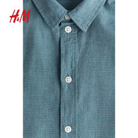 H&M2024秋季童装大童男童长袖棉质衬衫1209140 绿松石色 110/60