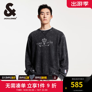 杰克·琼斯（JACK&JONES）冬季NBA联名雄鹿队衣身做旧洗水潮流百搭圆领卫衣男224433007 黑砂色E44 常规 黑砂色E44 180/100A/L