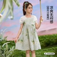 ASK junior 女童连衣裙夏薄中大童花朵满印国风新中式流苏汉服裙