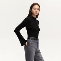 VERO MODA 针织衫女24秋前片透感拼接半高领喇叭袖打底衫