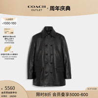 COACH 蔻驰 奥莱男士男装皮革海军大衣外套 黑色 L