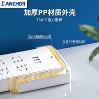 ANCHOR 海锚 排插多功能接线板家用宿舍电插板带线拖线板开关插座带USB607 三插位 1.6米