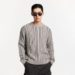 JACK&JONES 杰克琼斯 秋季款衣身织花略宽松时尚潮流百搭舒适圆领毛针织衫男