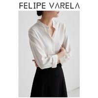 百亿补贴：FELIPE VARELA 通勤百搭立领白色长袖衬衫女设计感职业面试上衣秋