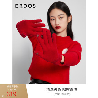 ERDOS 鄂尔多斯 秋冬装饰纯羊绒女针织手套 帝国红 24X8.5