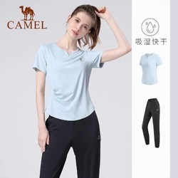 CAMEL 骆驼 瑜伽服套装女夏季户外跑步服短袖运动服时尚专业健身服两件套